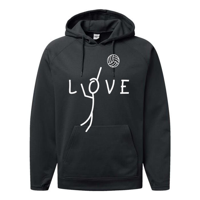 Love Volleyball Drawing Coach Player Performance Fleece Hoodie