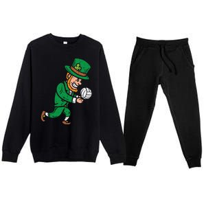 Leprechaun Volleyball Funny St Patricks Day Sport Lover Gift Cute Gift Premium Crewneck Sweatsuit Set