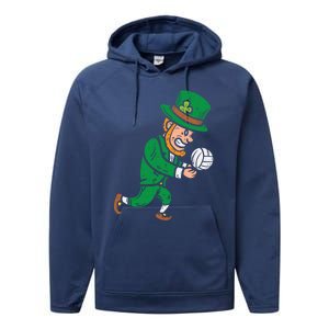 Leprechaun Volleyball Funny St Patricks Day Sport Lover Gift Cute Gift Performance Fleece Hoodie