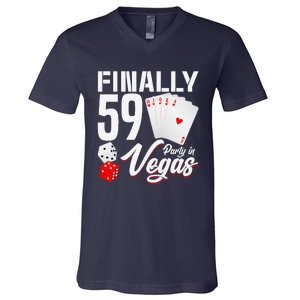 Las Vegas Finally 59th Birthday Party In Vegas Bday Squad V-Neck T-Shirt