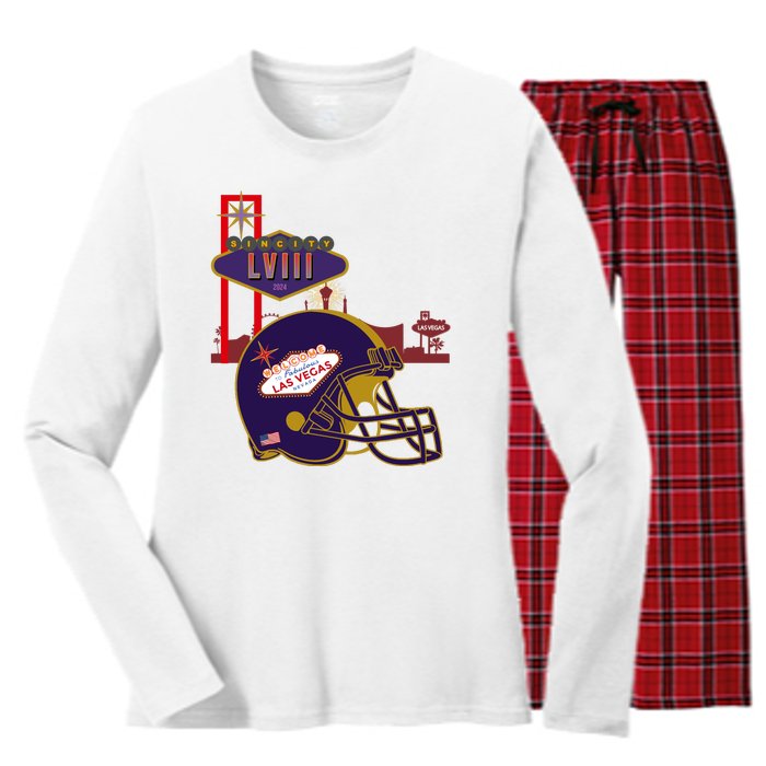 Las Vegas Football Party 2024 Football Women's Long Sleeve Flannel Pajama Set 