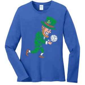 Leprechaun Volleyball Funny St Patricks Day Sport Lover Gift Funny Gift Ladies Long Sleeve Shirt