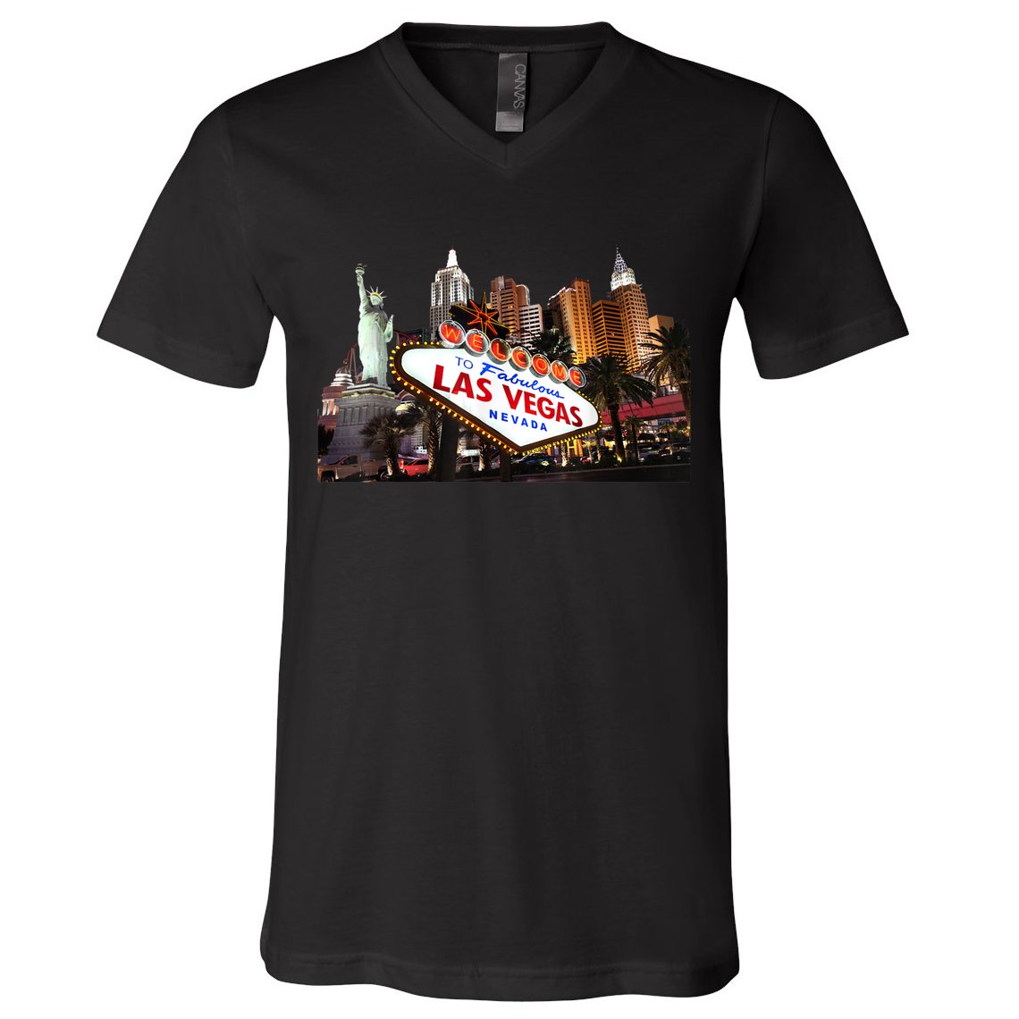 Las Vegas Famous Sign Strip Building Skyline Souvenir V-Neck T-Shirt