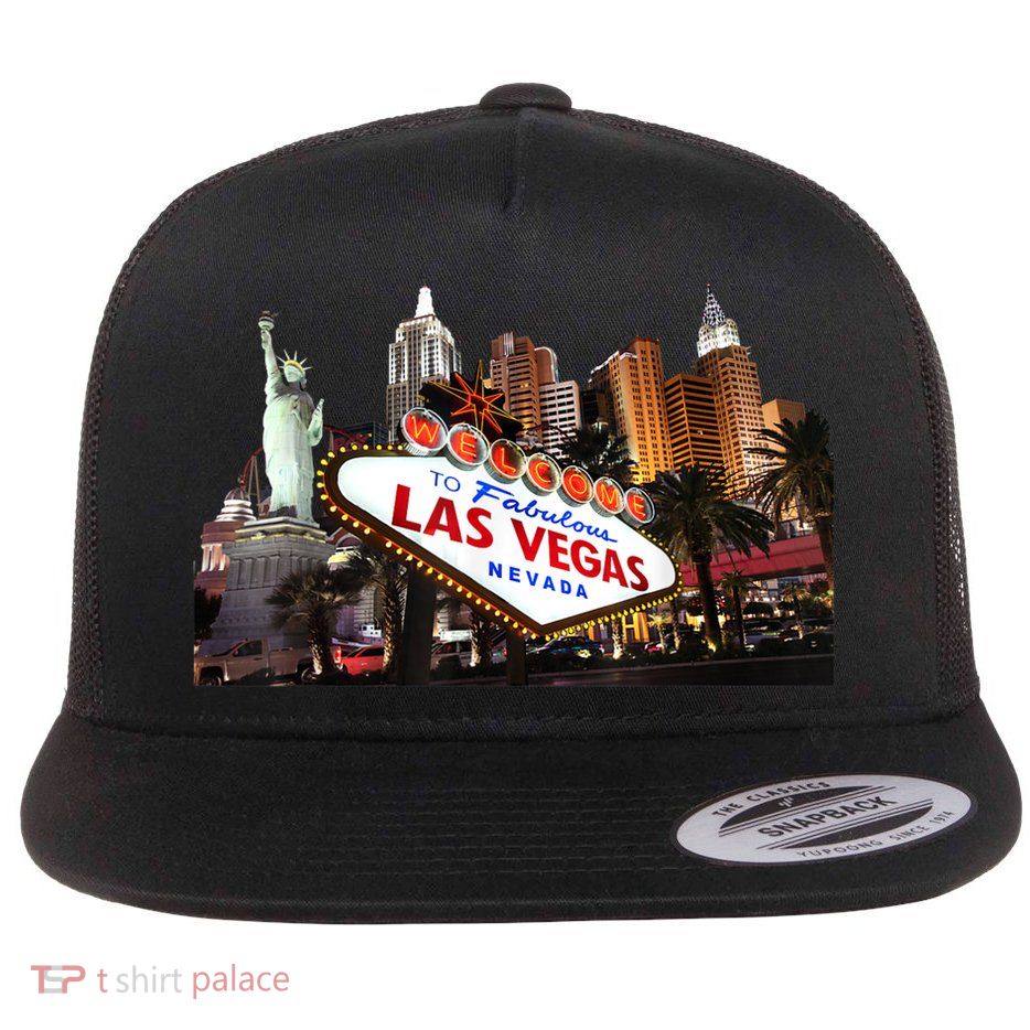 Las Vegas Famous Sign Strip Building Skyline Souvenir Flatbill Hat