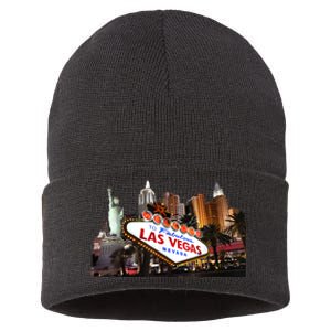 Las Vegas Famous Sign Strip Building Skyline Souvenir Sustainable Knit Beanie