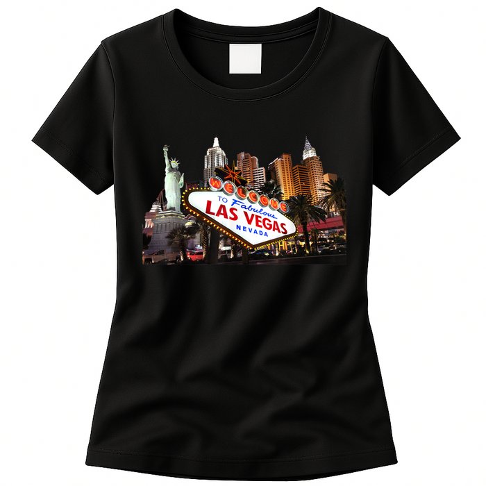 Las Vegas Famous Sign Strip Building Skyline Souvenir Womens T-Shirt
