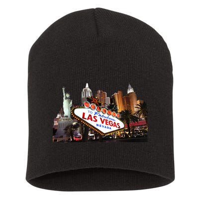 Las Vegas Famous Sign Strip Building Skyline Souvenir Short Acrylic Beanie