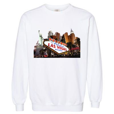 Las Vegas Famous Sign Strip Building Skyline Souvenir Garment-Dyed Sweatshirt