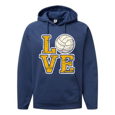 Love Volleyball Gift Performance Fleece Hoodie