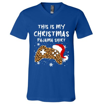 Leopard Video Game Santa Hat This Is My Christmas Pajama Cool Gift V-Neck T-Shirt