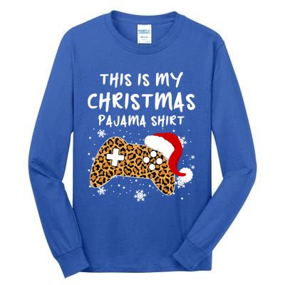 Leopard Video Game Santa Hat This Is My Christmas Pajama Cool Gift Tall Long Sleeve T-Shirt