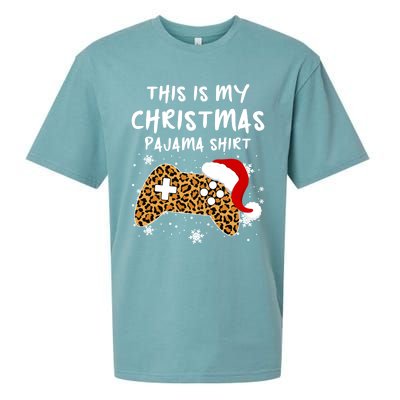 Leopard Video Game Santa Hat This Is My Christmas Pajama Cool Gift Sueded Cloud Jersey T-Shirt