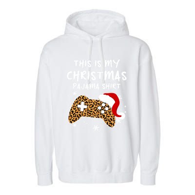 Leopard Video Game Santa Hat This Is My Christmas Pajama Cool Gift Garment-Dyed Fleece Hoodie