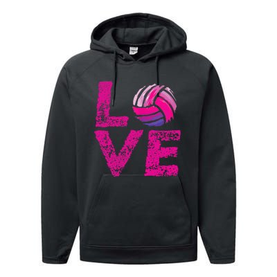 Love Volleyball Gifts For Volleyball Fans Teen Girl Wo Performance Fleece Hoodie