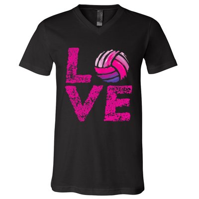 Love Volleyball Gifts For Volleyball Fans Teen Girl Wo V-Neck T-Shirt