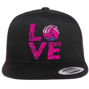 Love Volleyball Gifts For Volleyball Fans Teen Girl Wo Flat Bill Trucker Hat