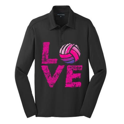 Love Volleyball Gifts For Volleyball Fans Teen Girl Wo Silk Touch Performance Long Sleeve Polo