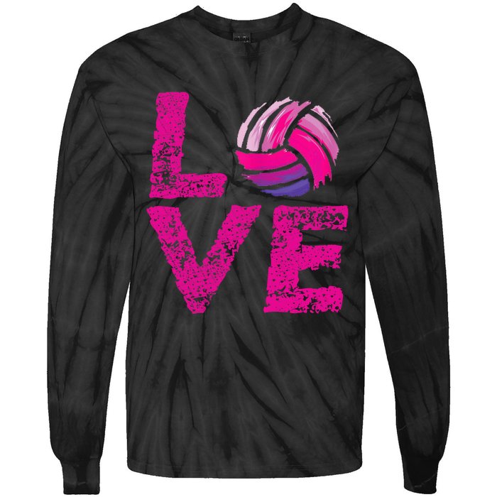 Love Volleyball Gifts For Volleyball Fans Teen Girl Wo Tie-Dye Long Sleeve Shirt