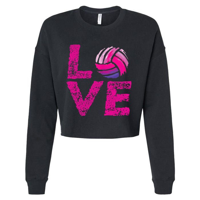 Love Volleyball Gifts For Volleyball Fans Teen Girl Wo Cropped Pullover Crew