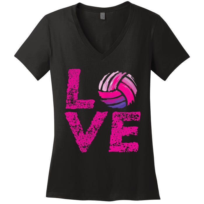 Love Volleyball Gifts For Volleyball Fans Teen Girl Wo Women's V-Neck T-Shirt