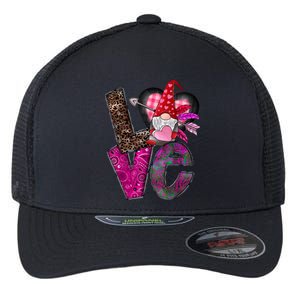 Love Valentine Gnome Valentines Day Leopard Matching Gift Flexfit Unipanel Trucker Cap