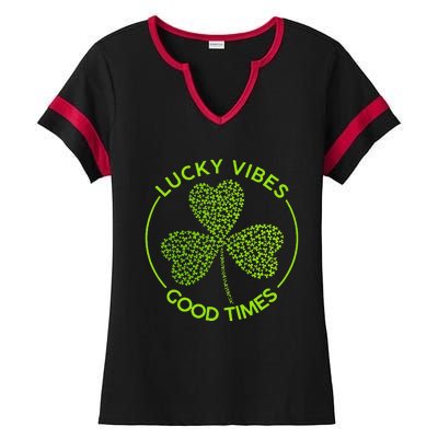 Lucky Vibes Good Times Saint Patrick's Day Ladies Halftime Notch Neck Tee