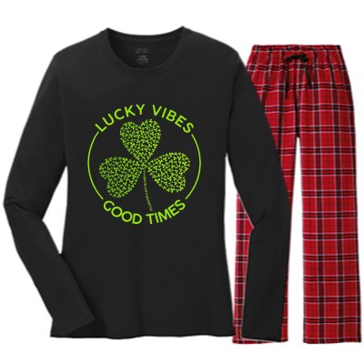 Lucky Vibes Good Times Saint Patrick's Day Women's Long Sleeve Flannel Pajama Set 