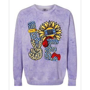 Love Video Game Gamer Leopard Sunflower Graphic Plus Size Colorblast Crewneck Sweatshirt