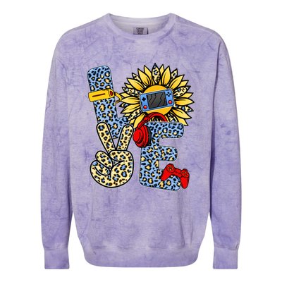 Love Video Game Gamer Leopard Sunflower Graphic Plus Size Colorblast Crewneck Sweatshirt