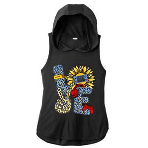 Love Video Game Gamer Leopard Sunflower Graphic Plus Size Ladies PosiCharge Tri-Blend Wicking Draft Hoodie Tank