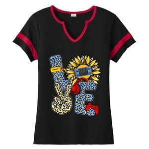 Love Video Game Gamer Leopard Sunflower Graphic Plus Size Ladies Halftime Notch Neck Tee