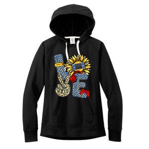 Love Video Game Gamer Leopard Sunflower Graphic Plus Size Women's Fleece Hoodie