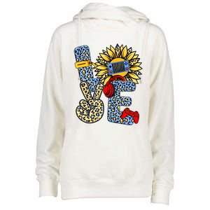 Love Video Game Gamer Leopard Sunflower Graphic Plus Size Womens Funnel Neck Pullover Hood