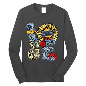 Love Video Game Gamer Leopard Sunflower Graphic Plus Size Long Sleeve Shirt