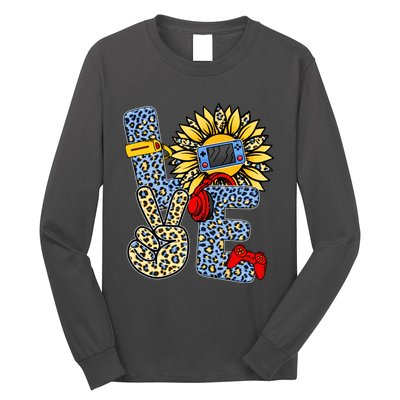 Love Video Game Gamer Leopard Sunflower Graphic Plus Size Long Sleeve Shirt