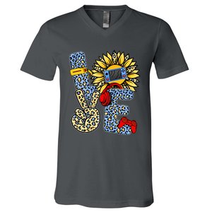 Love Video Game Gamer Leopard Sunflower Graphic Plus Size V-Neck T-Shirt