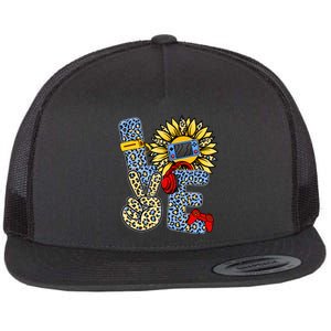 Love Video Game Gamer Leopard Sunflower Graphic Plus Size Flat Bill Trucker Hat