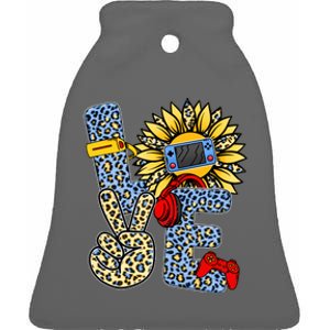 Love Video Game Gamer Leopard Sunflower Graphic Plus Size Ceramic Bell Ornament