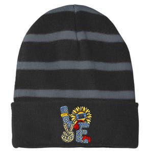 Love Video Game Gamer Leopard Sunflower Graphic Plus Size Striped Beanie with Solid Band