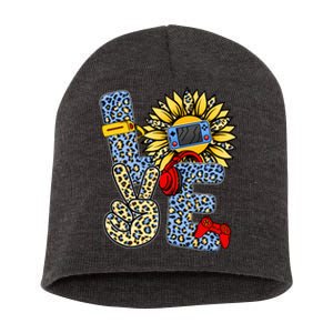 Love Video Game Gamer Leopard Sunflower Graphic Plus Size Short Acrylic Beanie