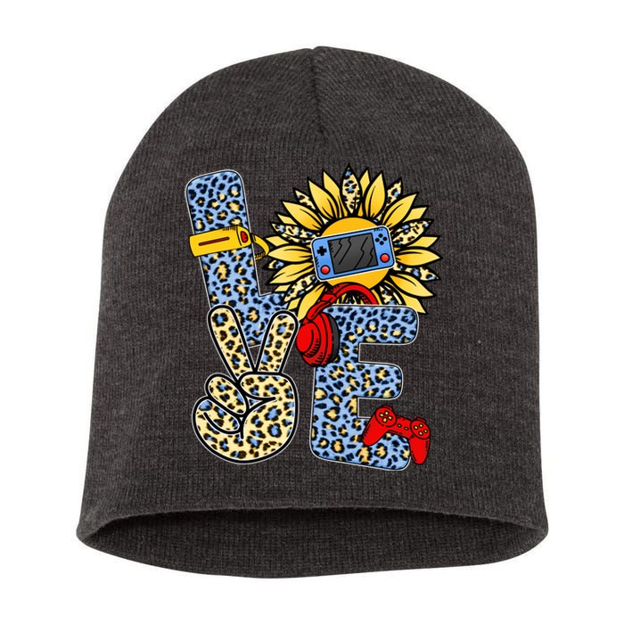 Love Video Game Gamer Leopard Sunflower Graphic Plus Size Short Acrylic Beanie