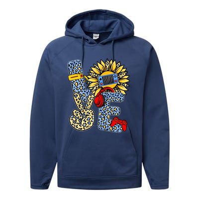 Love Video Game Gamer Leopard Sunflower Graphic Plus Size Performance Fleece Hoodie