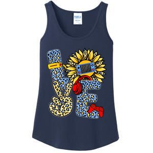 Love Video Game Gamer Leopard Sunflower Graphic Plus Size Ladies Essential Tank