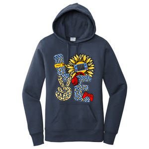 Love Video Game Gamer Leopard Sunflower Graphic Plus Size Women's Pullover Hoodie