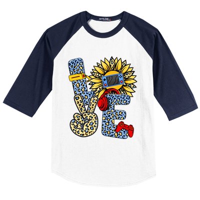 Love Video Game Gamer Leopard Sunflower Graphic Plus Size Baseball Sleeve Shirt