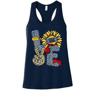 Love Video Game Gamer Leopard Sunflower Graphic Plus Size Women's Racerback Tank