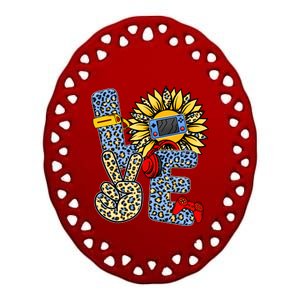 Love Video Game Gamer Leopard Sunflower Graphic Plus Size Ceramic Oval Ornament