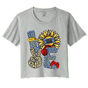 Love Video Game Gamer Leopard Sunflower Graphic Plus Size Women's Crop Top Tee