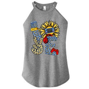 Love Video Game Gamer Leopard Sunflower Graphic Plus Size Women's Perfect Tri Rocker Tank