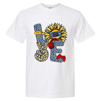 Love Video Game Gamer Leopard Sunflower Graphic Plus Size Garment-Dyed Heavyweight T-Shirt